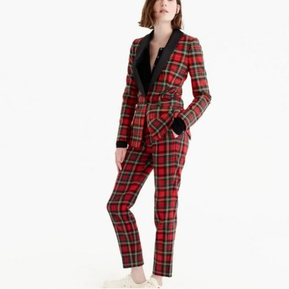 J. Crew Nwt Parke Red Tartan Plaid Tuxedo Suit Satin Lapel Blazer/Pant Set 16T
